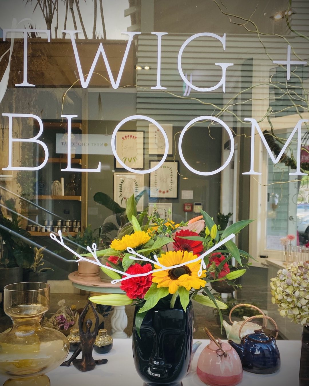 Fresh flowers in the Twig & Bloom store window
