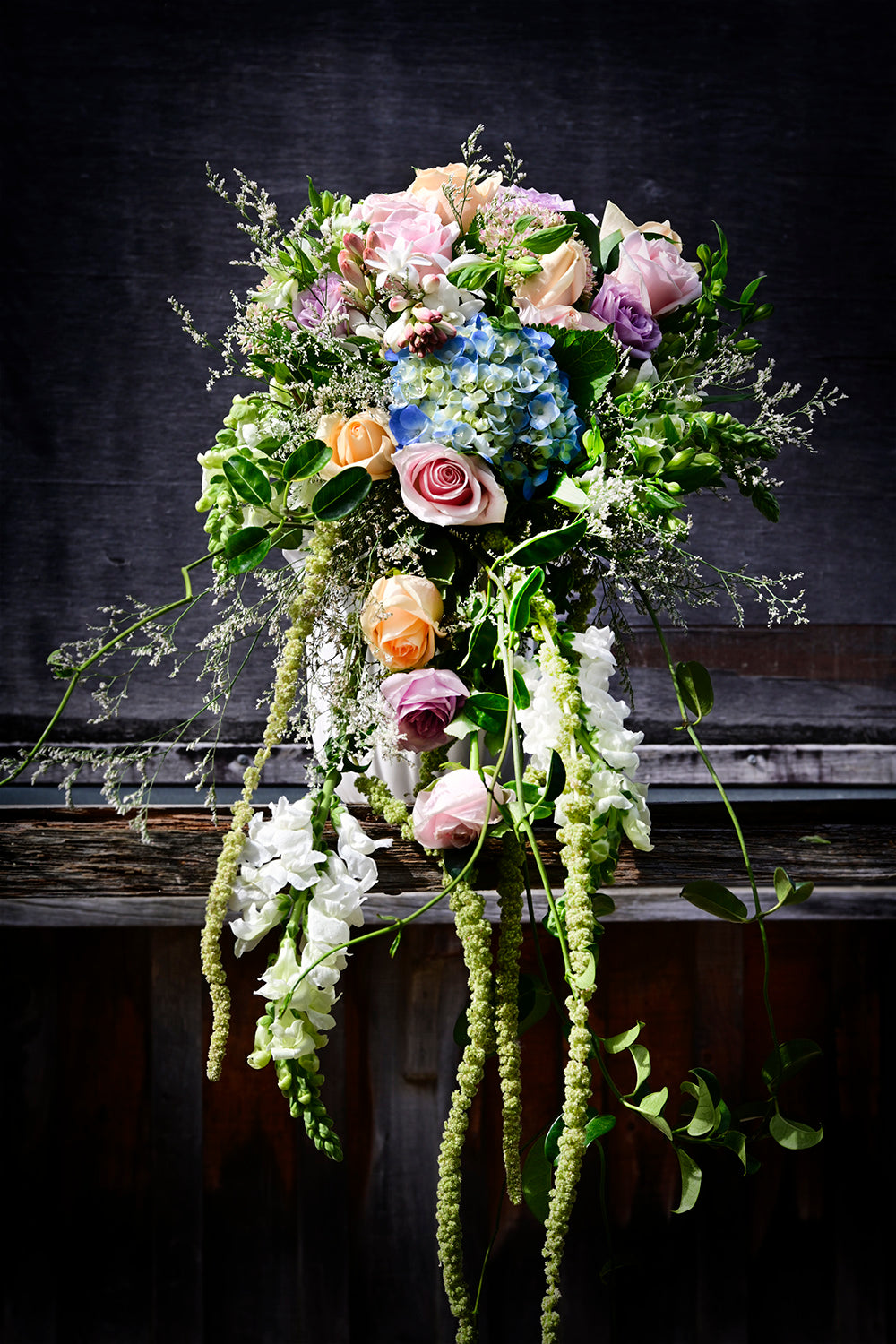 Cool cascading fresh flower bridal bouquet
