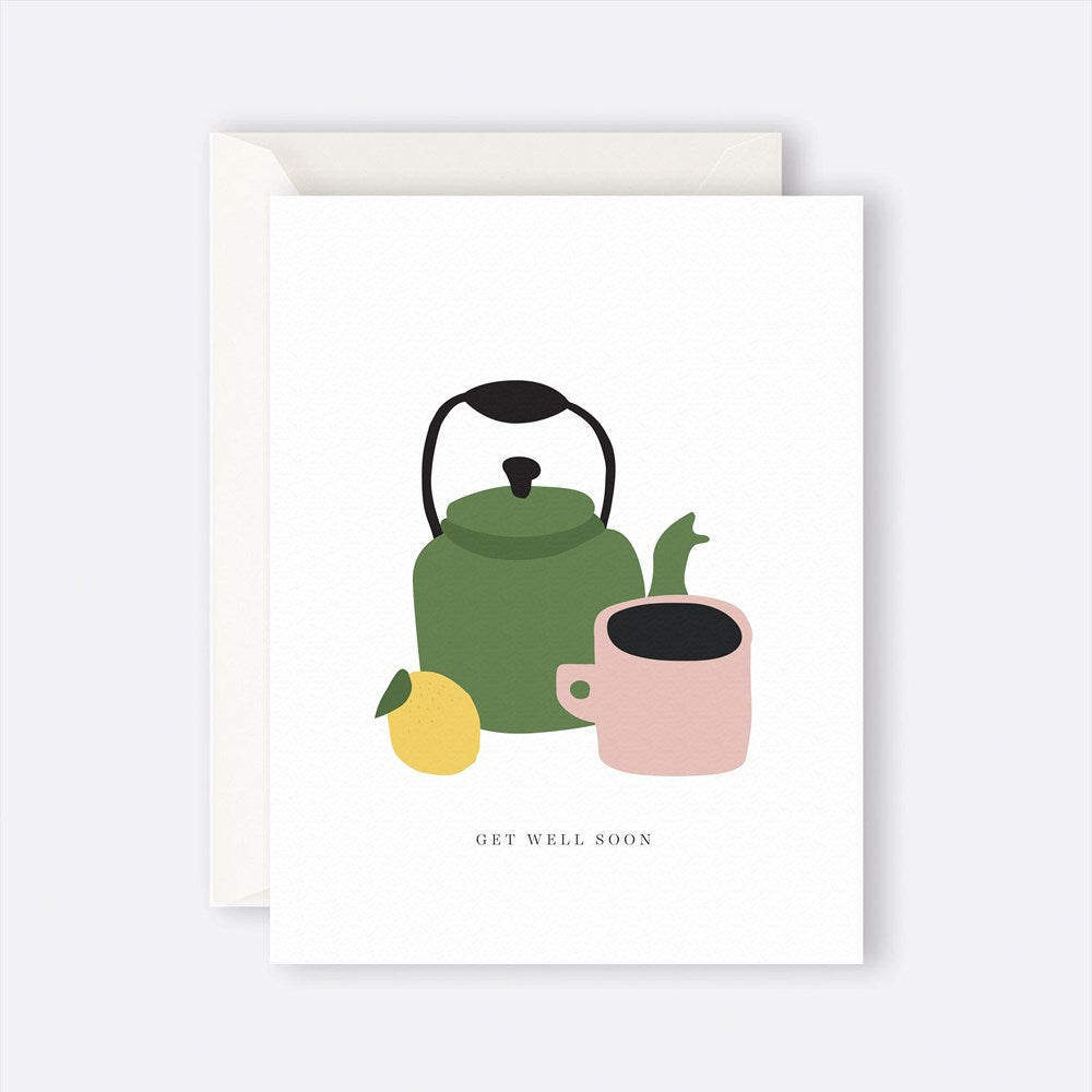 Greeting card - get well tea pot