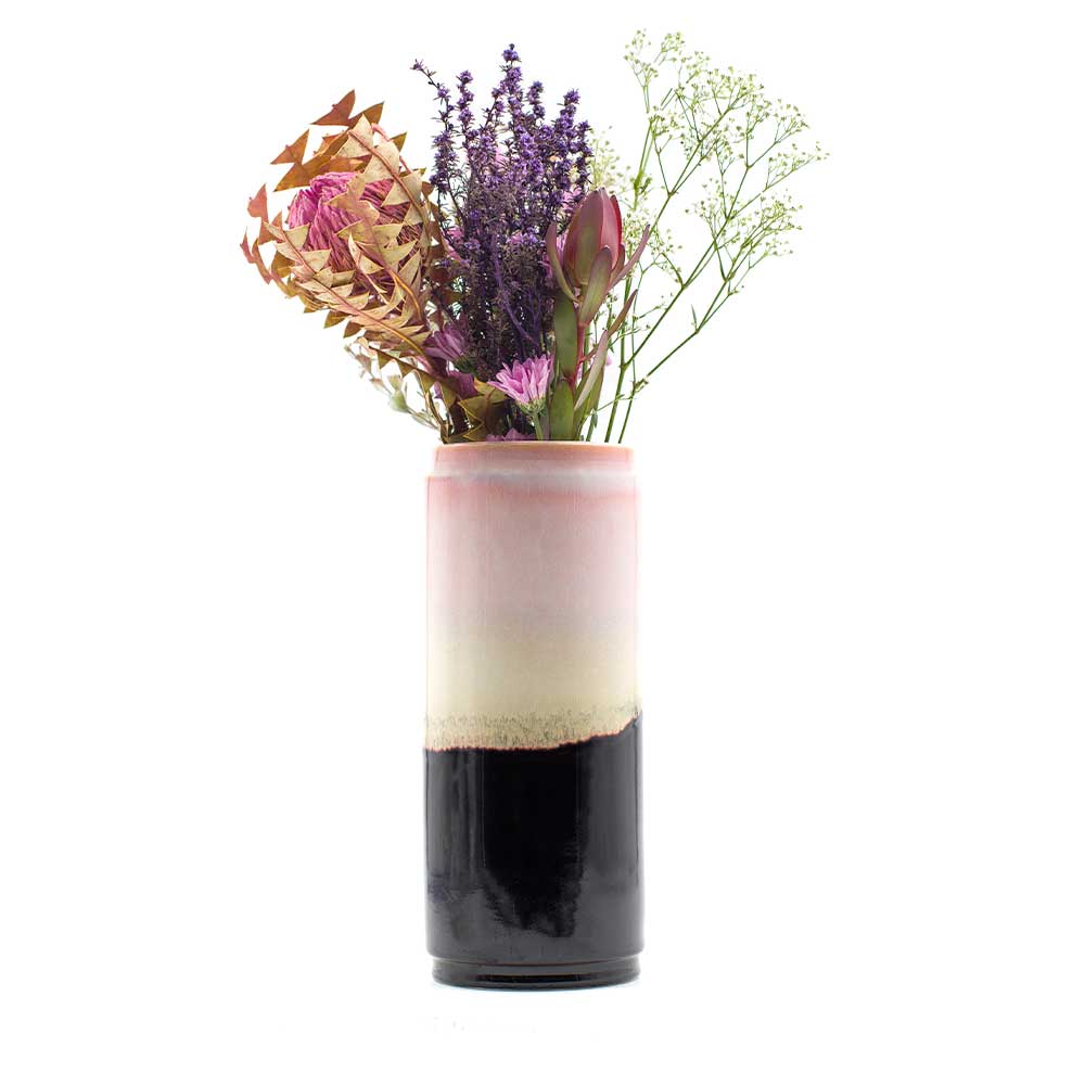cylinder vase in pink with dried flowers