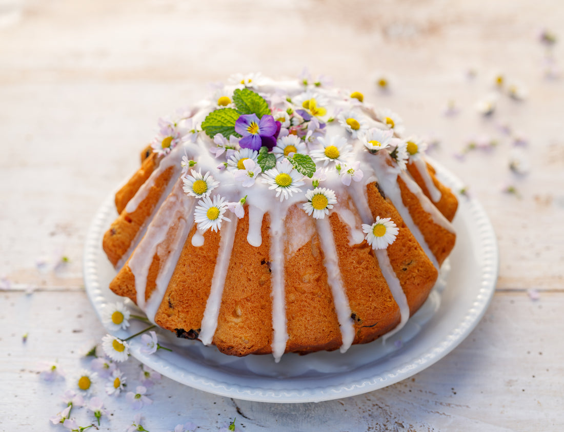 Cake with edible flowers on top