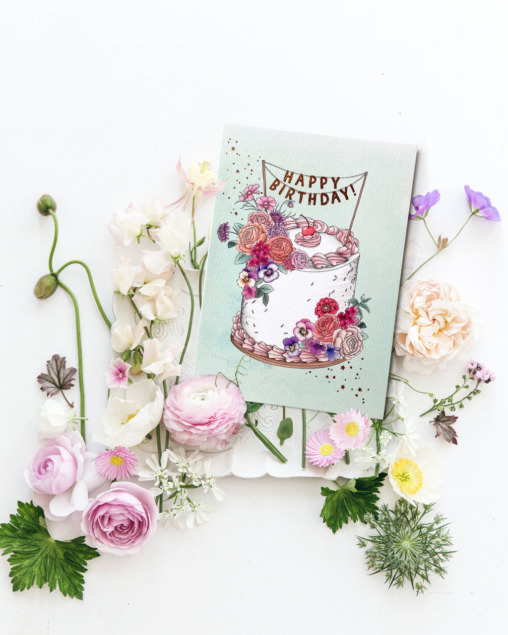 Floral Birthday Cake Card