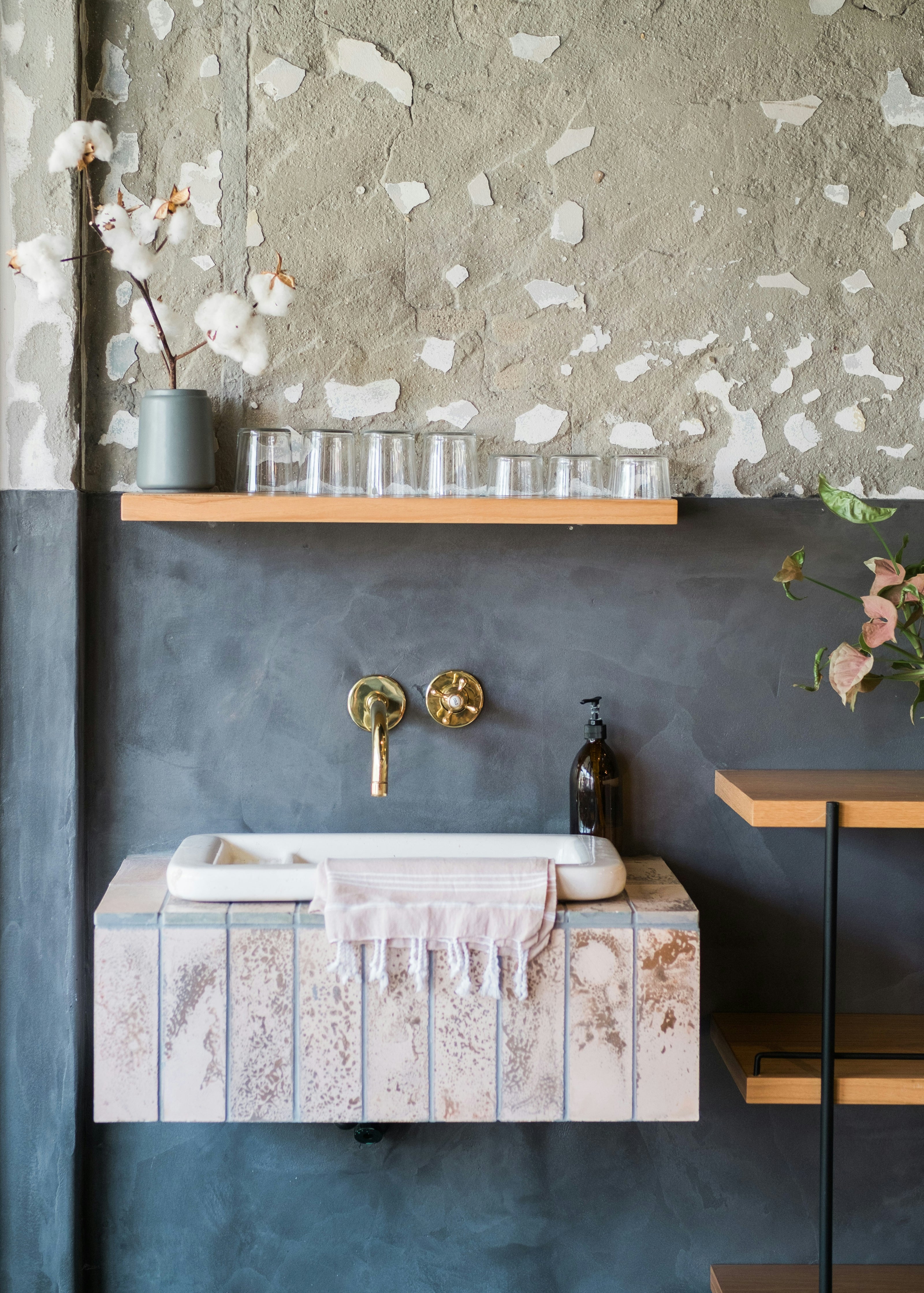 Rustic bathroom with house plant